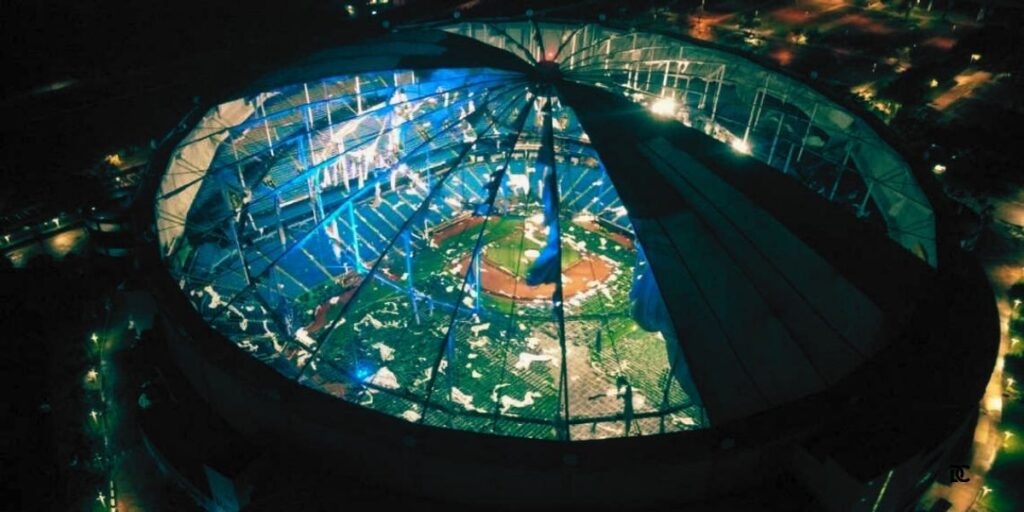 The roof at Tropicana Field lost most of its fabric covering