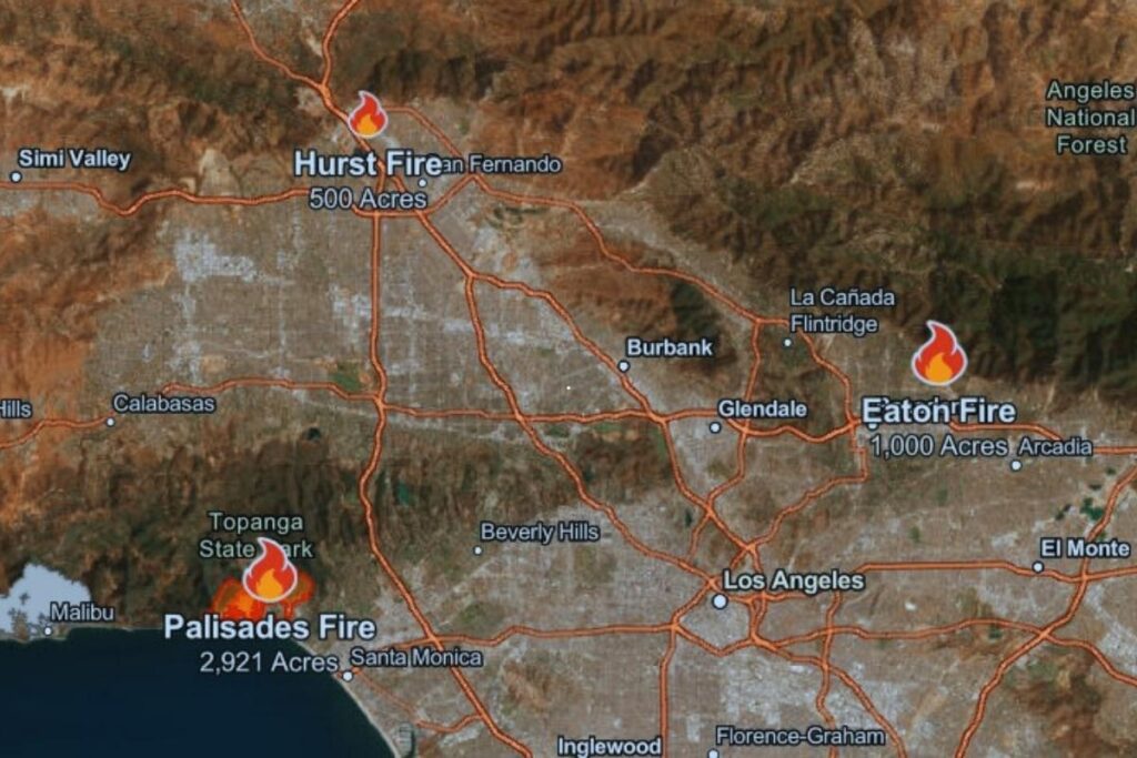 palisades fire map